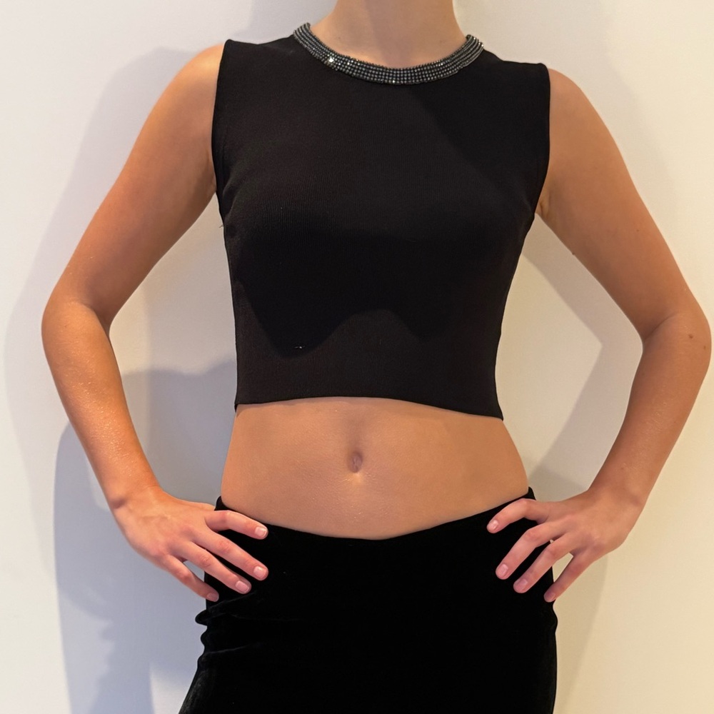 Lucy Paris Black Crop Top with Beaded Neckline